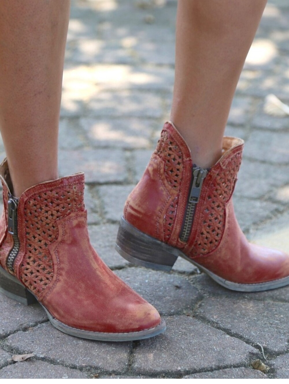 Corral Distressed Red Cutout Shortie Ankle Boots